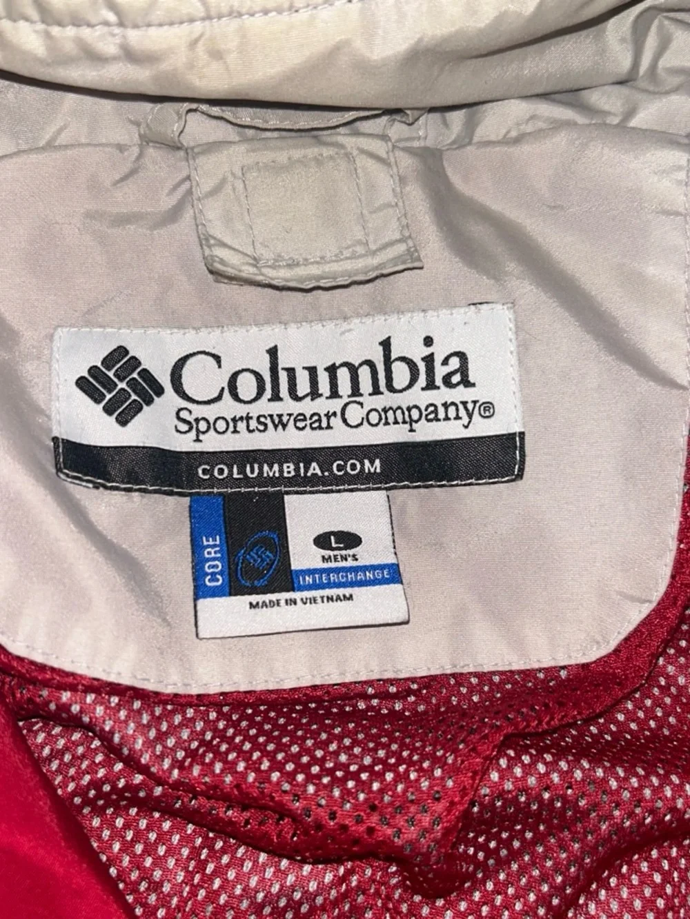 Columbia Men’s Red and White Hooded Jacket with Mesh Lining